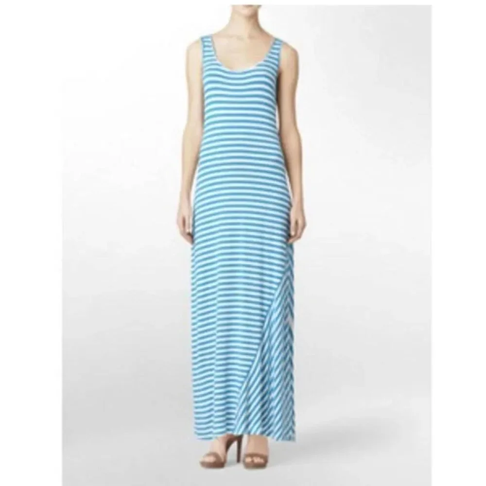 Calvin Klein Pink/White Stripe Full Length Tank  Long Maxi Dress, NWT, Sz. 4 - Picture 3 of 12